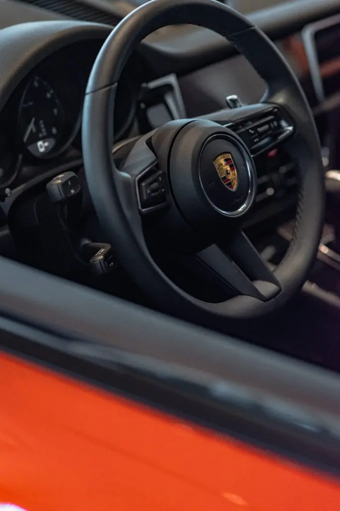 The new Macan has an advanced steering wheel generation meant for the perfect control. (Photo by Cameron Cook)