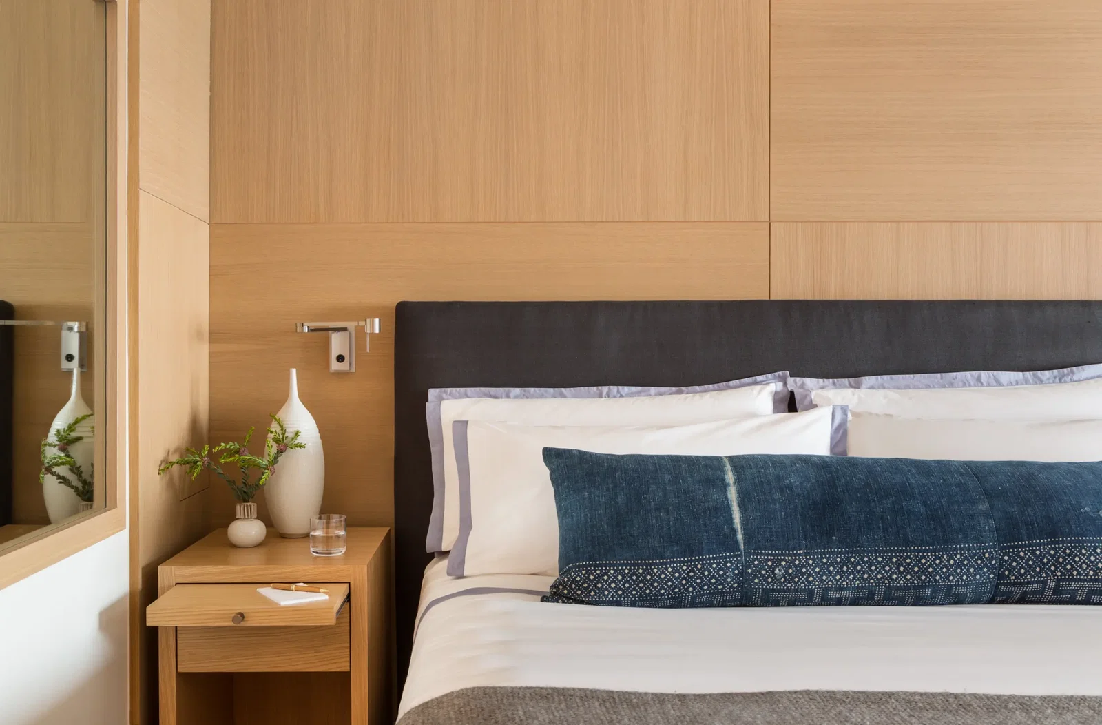 A heavenly bed with Bellino fine linens in “Washed Out Blue”