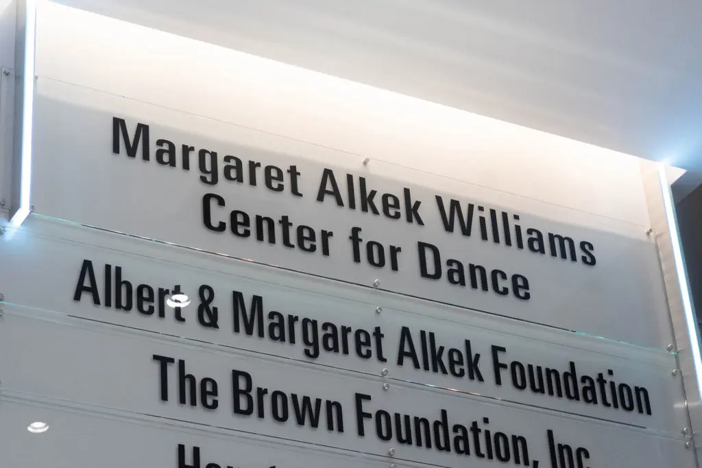 The marquee for the newly named Margaret Alkek Williams Center for Dance.