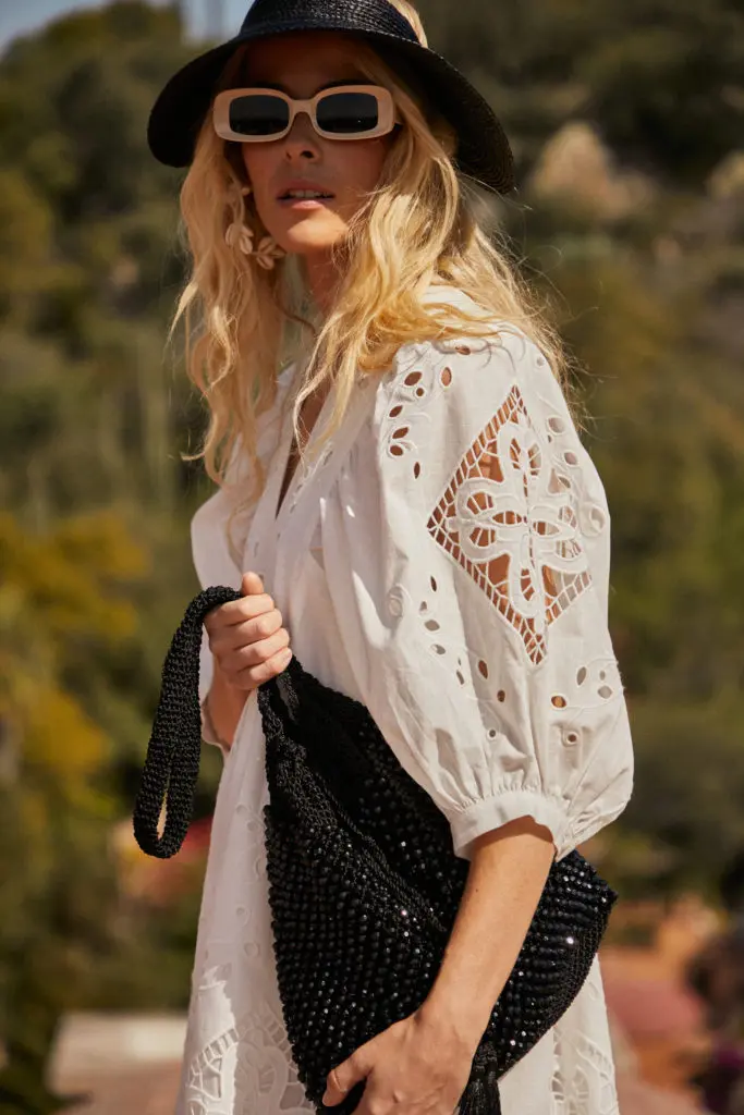 The White Eyelet Maya Dress from Hunter Bell NYC, photographed in San Miguel de Allende, Mexico.