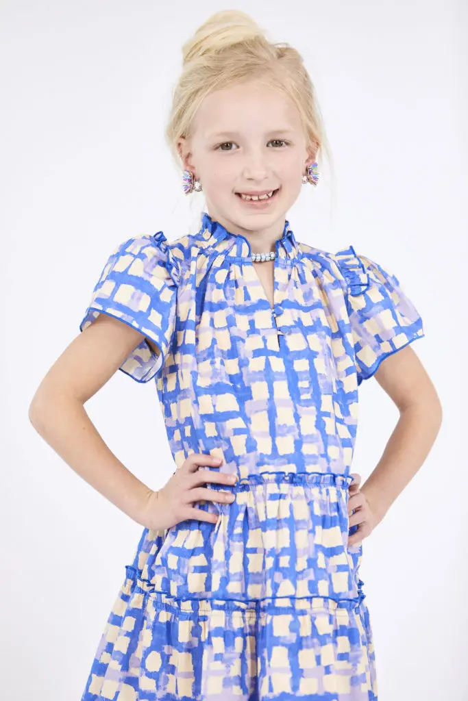 Hunter Bell NYC Merritt dress for kids in Cobblestone Blue pattern