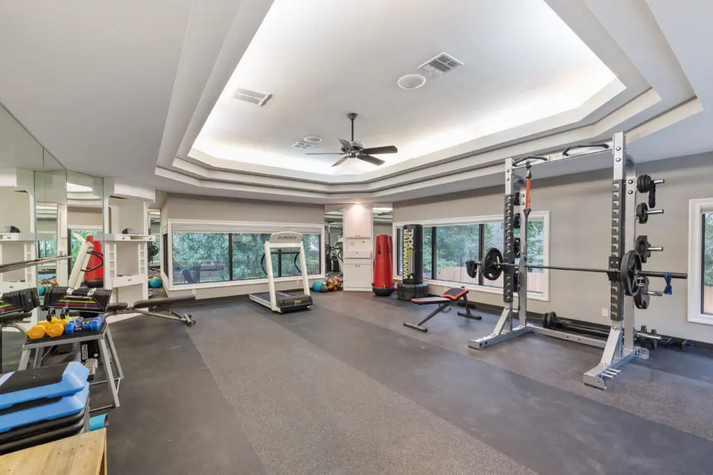 A private gym is just one of the home's many amenities.