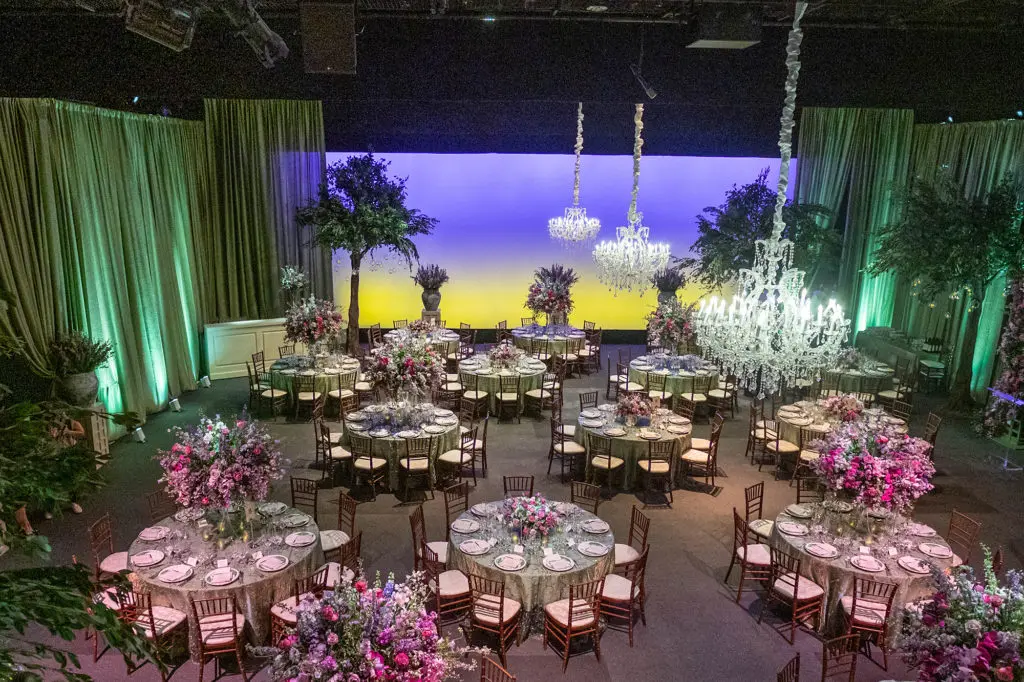 The Events Company transformed Houston Ballet's black box theater into a dreamy dining salon for the dinner announcing Margaret Alkek Williams' gift to Houston Ballet.