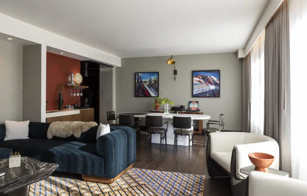 The Thompson Suite at Thompson Denver includes a living room, dining room, bar, and more. (Photo by Julie Soefer)