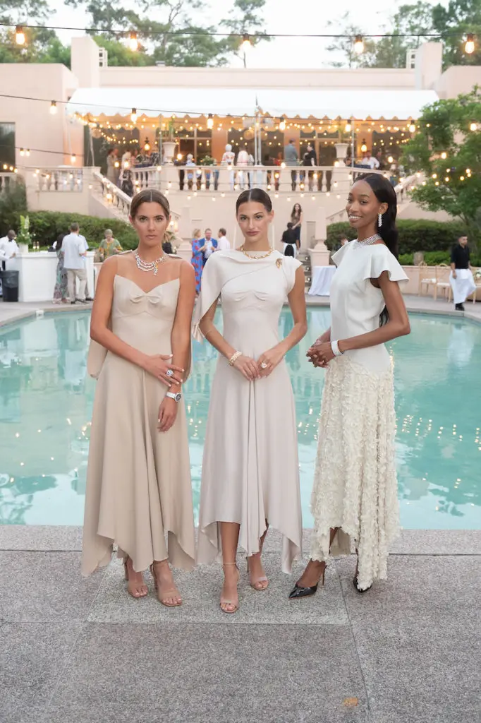 Models in Van Cleef & Arpels jewels add dazzle to the Rienzi Spring Party (Photo by Wilson Parish)