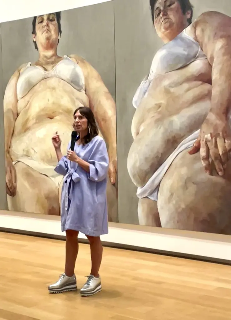 Modern Art Museum chief curator Andrea Karnes leads a tour through the new exhibit called "Women Painting Women." (Photo by Courtney Dabney)