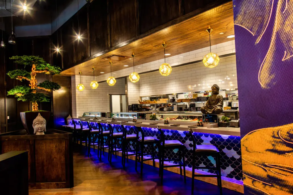 The 12 seat sushi bar poised inside the new Blue Sushi Sake Grill in the Houston Heights. (Courtesy of Flagship Restaurant Group)