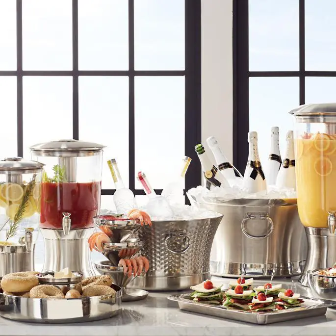 Insulated stainless steal beverage tubs keep bottles chilled and no sweating on the surface. (Frontgate photo)