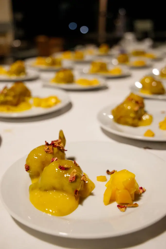 Doughnut soft cakes with mango sweet cream were the final act of the Summer Soulstice Dinner. (Photo by Liz Silva)