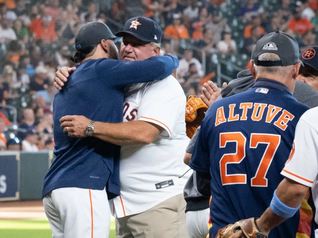 Lance McCullers Jr. and his dad Lance McCullers Sr. shared several hugs on this Father's Day night at Minute Maid Park. (Photo by F. Carter Smith)