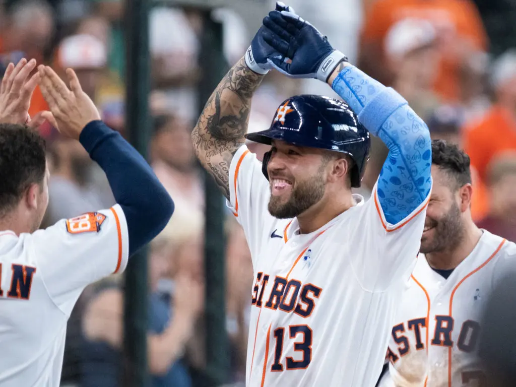 J.J. Matijevic received plenty of love when he got back to the Astros dugout. (Photo by F. Carter Smith)