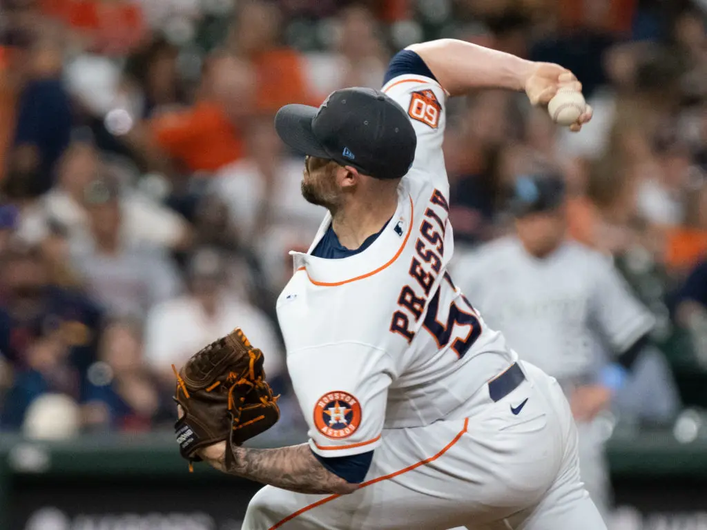Astros reliever Ryan Pressly brings plenty of intensity to the mound. (Photo by F. Carter Smith)
