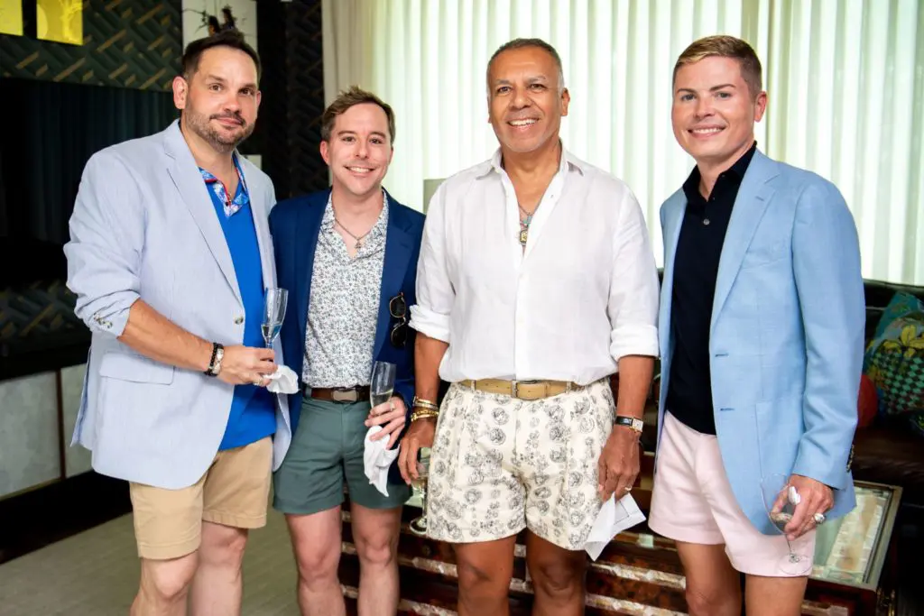 Kevin Pope, Matthew Janak, Mint Julep chair and party host Tony Bravo, Jay Jeanes at the Legacy Community Health Services event (Photo by Michelle Watson CatchLightGroup.com)
