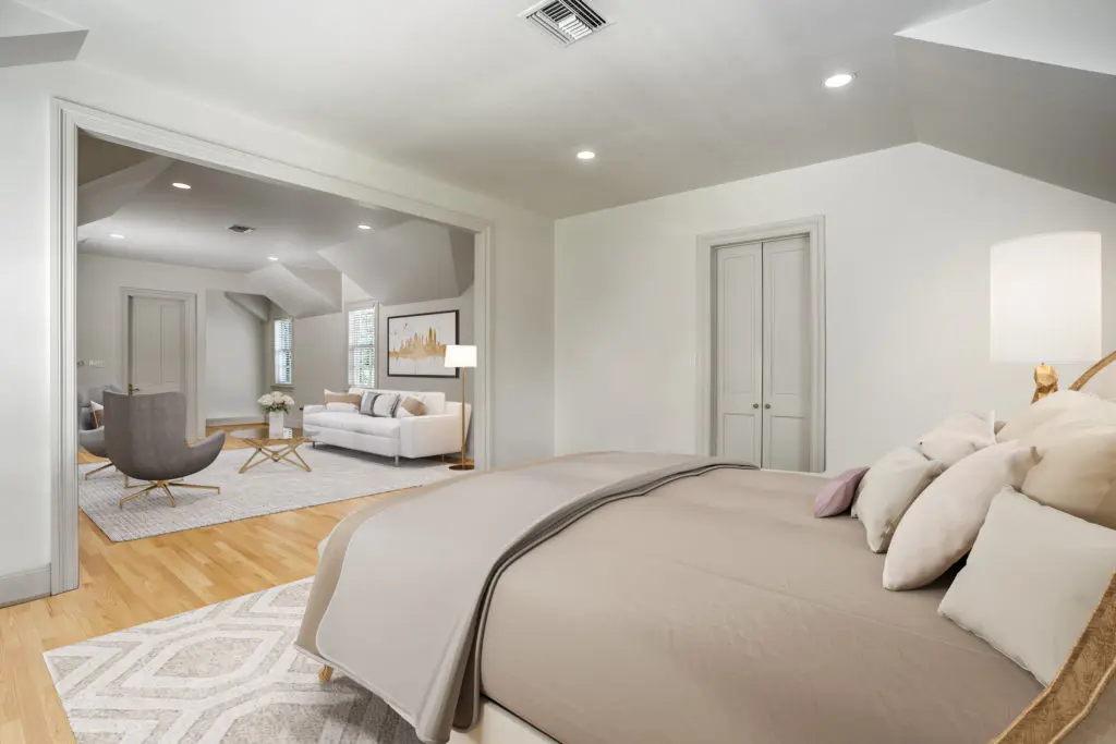 One of six ensuite bedrooms at 3920 Inverness in River Oaks, listed with Nan & Company Properties Christie's International Real Estate  (Photo by Turnkey Visuals LLC)
