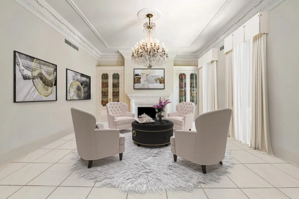 One of several rooms for entertaining at 3920 Inverness  (Photo by Turnkey Visuals LLC)