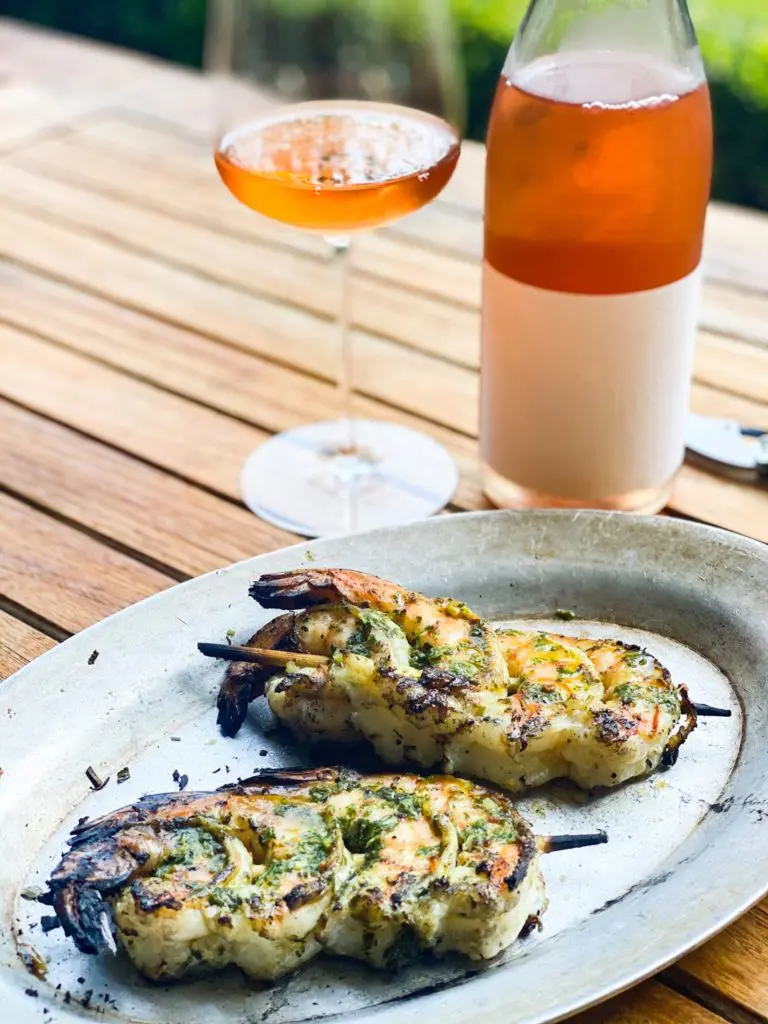 Pax - Trousseau Gris served with grilled shrimp with spicy chimichurri butter at the Pax tasting room.