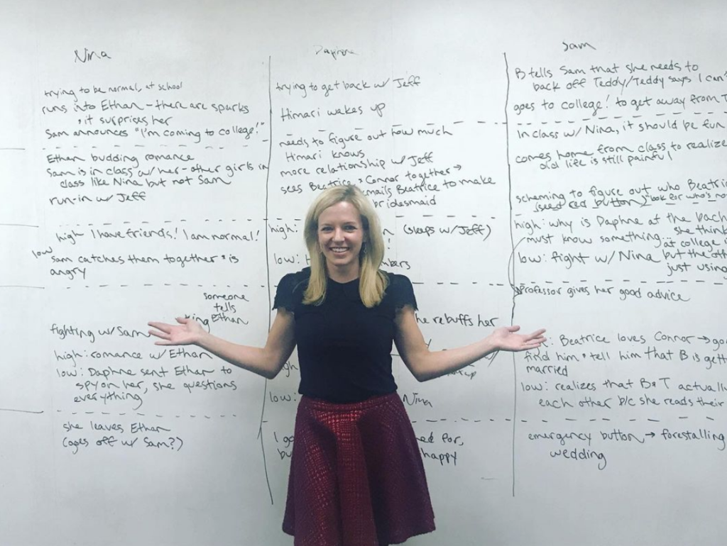 Katharine McGee with the story board in her home office where she plots out her best selling novels. (Instagram photo)