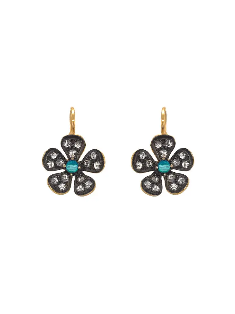 Cathy Waterman lack and White Diamond Petal and Opal Violet Yellow Gold Earrings.