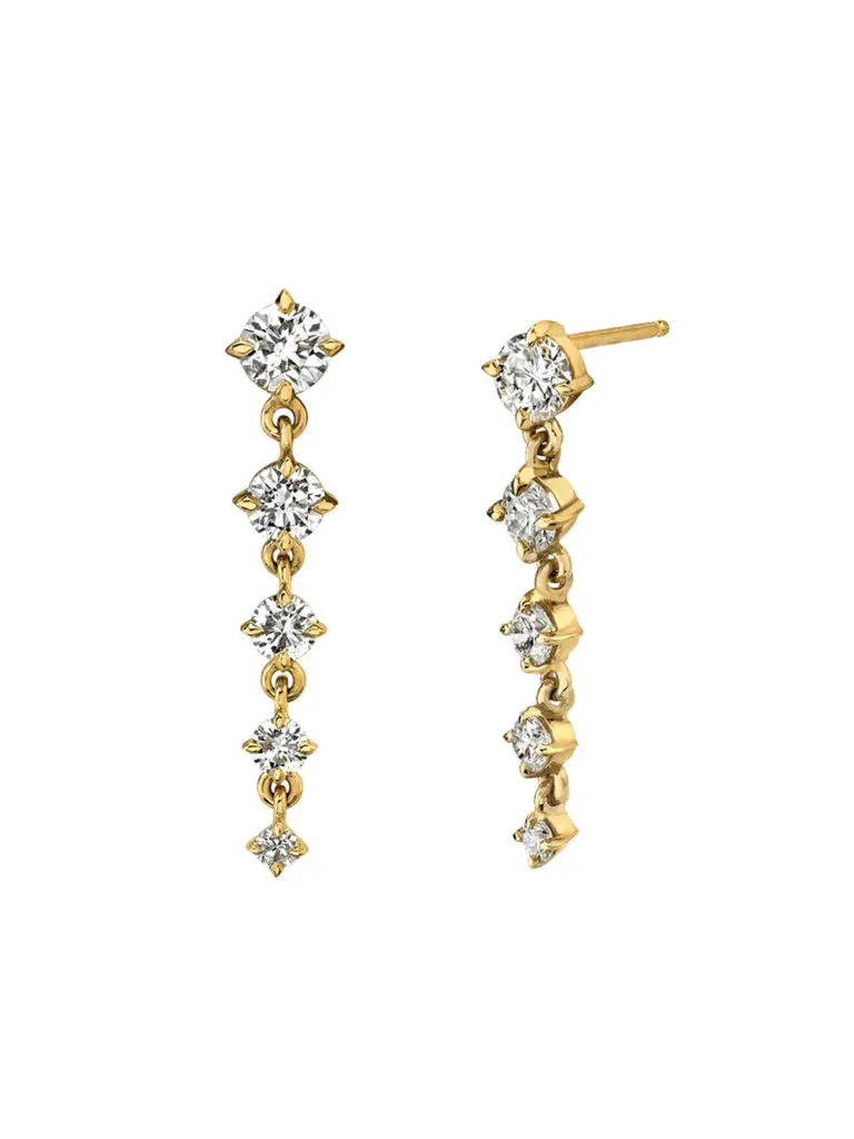 Lizzie Mandler Eclat Diamond 5 Drop Descending Yellow Gold Drop Earrings.