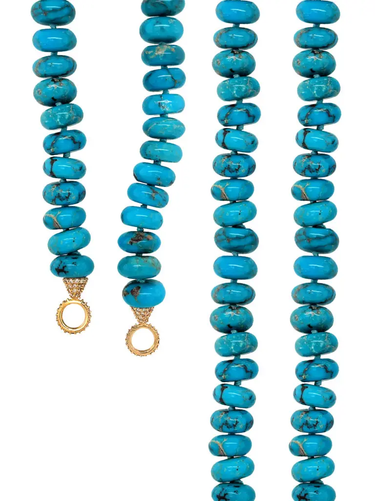 Marla Aaron Turquoise Rondelle Strand with Yellow Gold All Stone Diamond Loops necklace.