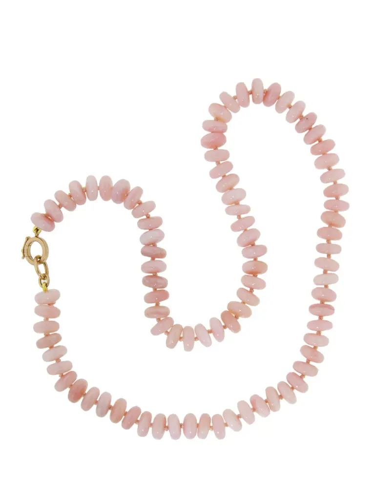 Rene Neuwirth 8mm Pink Opal Beaded Candy Rose Gold Necklace.