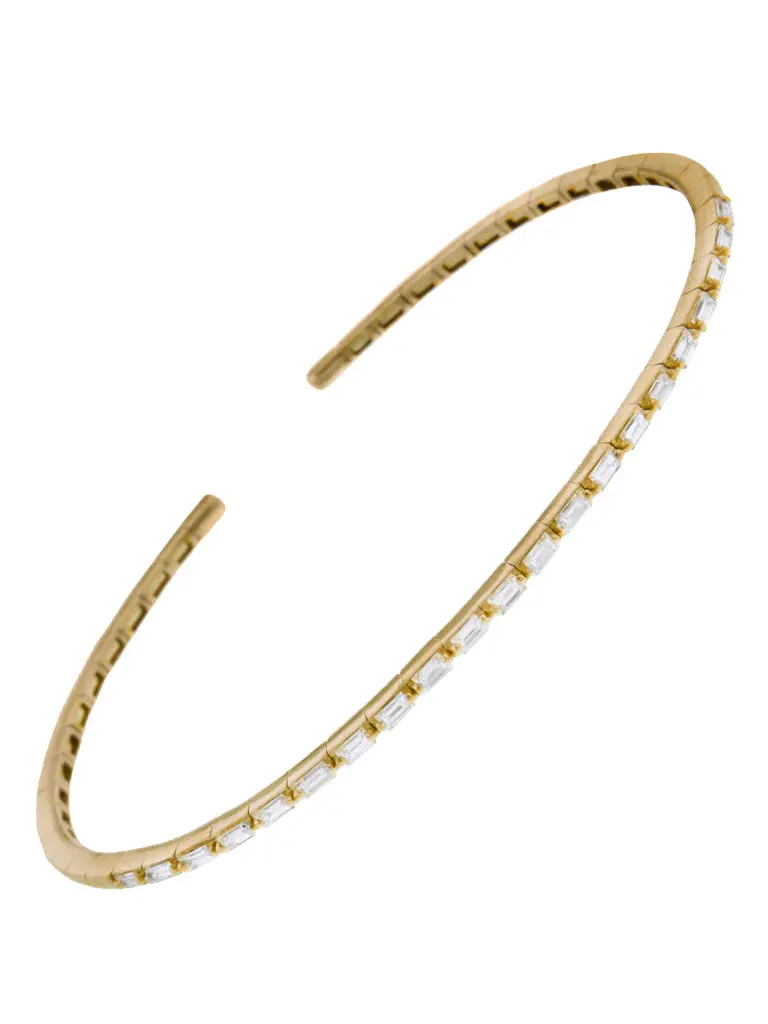Suzanne Kalan Medium Flexible Thin Diamond Yellow Gold Bangle Bracelet.