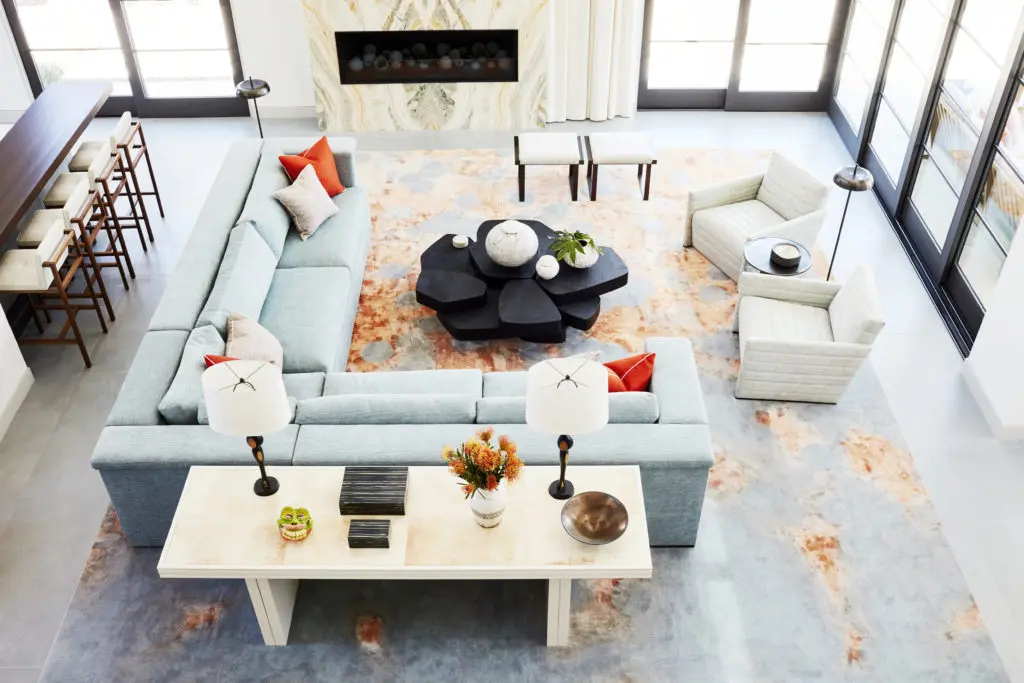 In a second home in Paradise Valley, Arizona, designed by Drake/Anderson, the heart of the house is a cavernous volumetric great room designed with an open plan for contemporary living. (Photo by Joe Schmelzer)