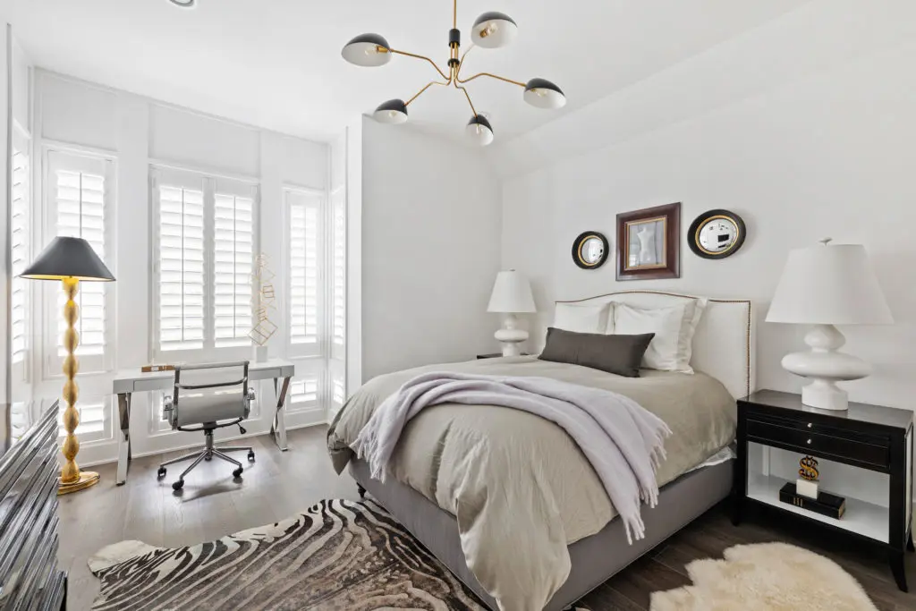 One of three guest bedrooms at 2028 Park Street, tucked between Houston's River Oaks and Montrose neighborhoods. (Photo by Josh Gremillion)