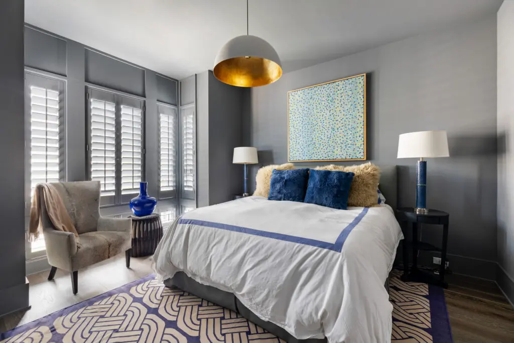 One of three guest bedrooms at 2028 Park Street, tucked between Houston's River Oaks and Montrose neighborhoods. (Photo by Josh Gremillion)
