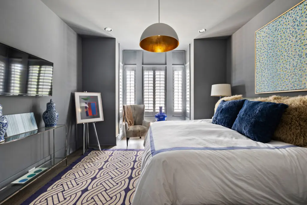 One of three guest bedrooms at 2028 Park Street, tucked between Houston's River Oaks and Montrose neighborhoods. (Photo by Josh Gremillion)