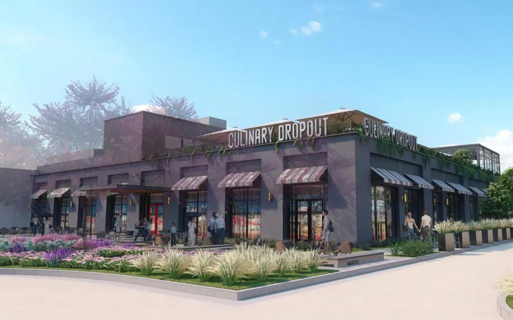 Culinary Dropout, from the owners of Flower Child and The Henry, is opening its first Dallas outpost in the Design District. (Rendering courtesy of Culinary Dropout)