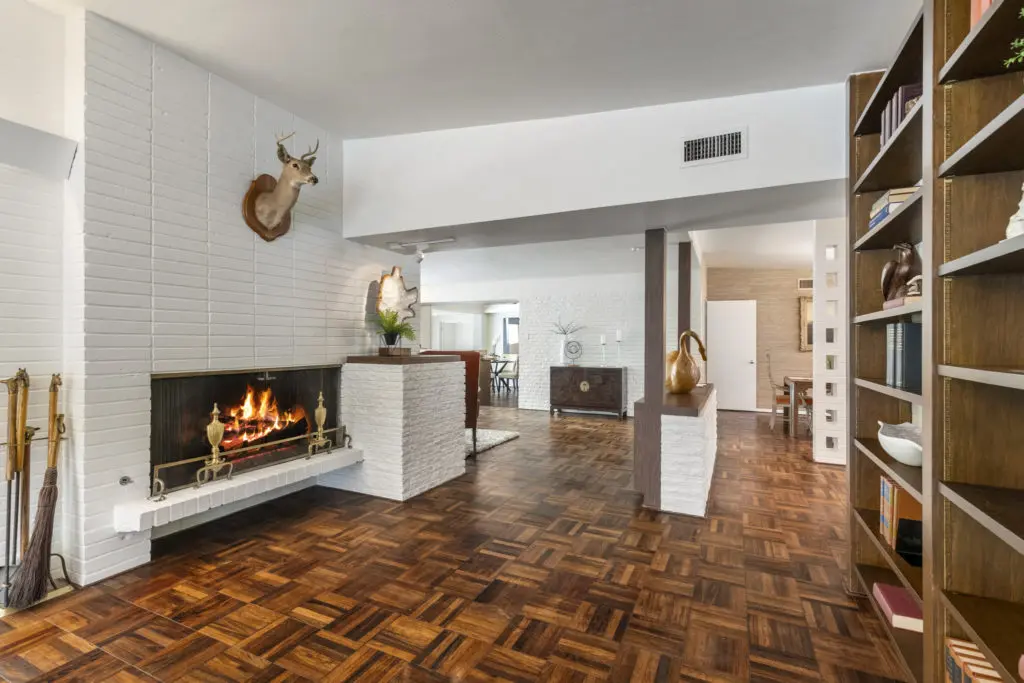 Brick masonry work sets off the fireplace in the home at 503 Timber Terrace Road. (Photo by Nan Studios)