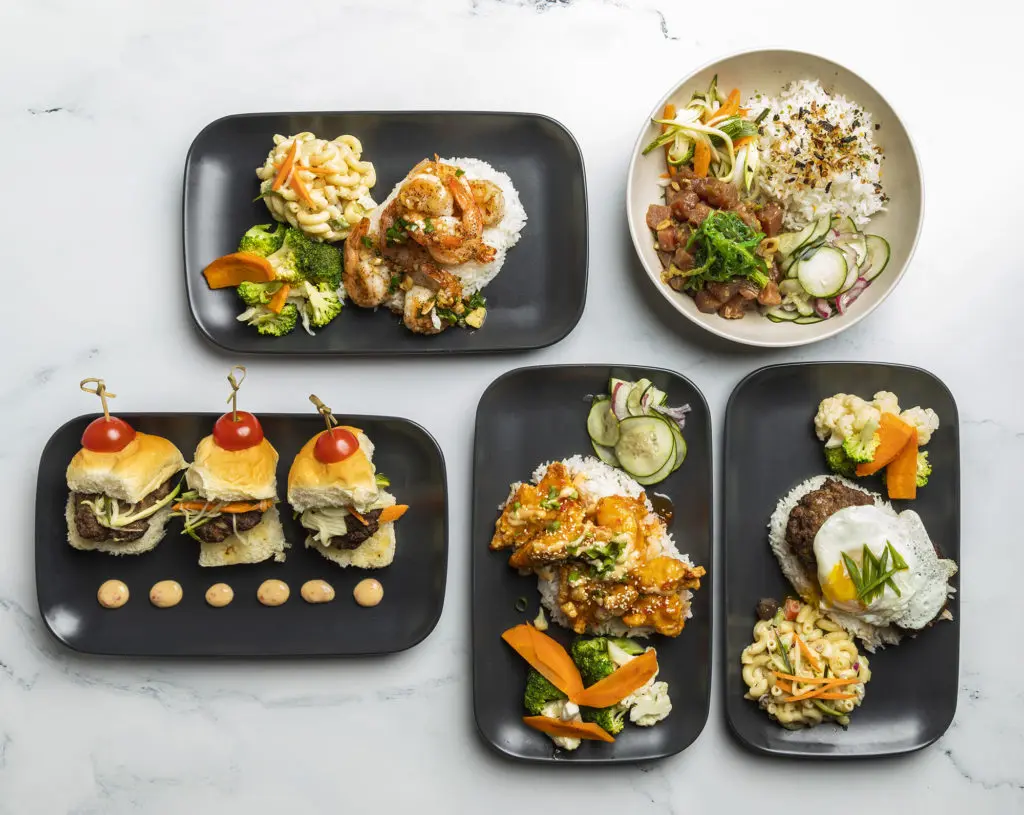 A Variety of Maui Bento Box dishes in Finn Hall.  (Photo by Julie Soefer)