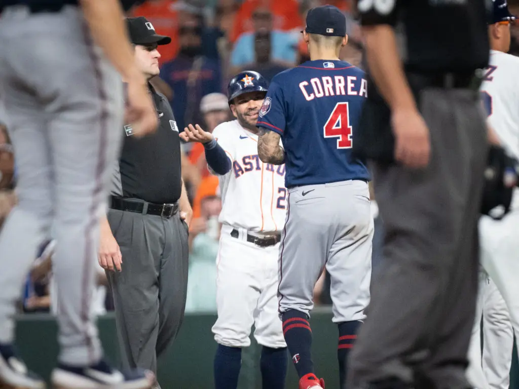 Jose Altuve and Carlos Correa shared several moments in his return. But only Altuve is still part of a dominant winner. (Photo by F. Carter Smith)