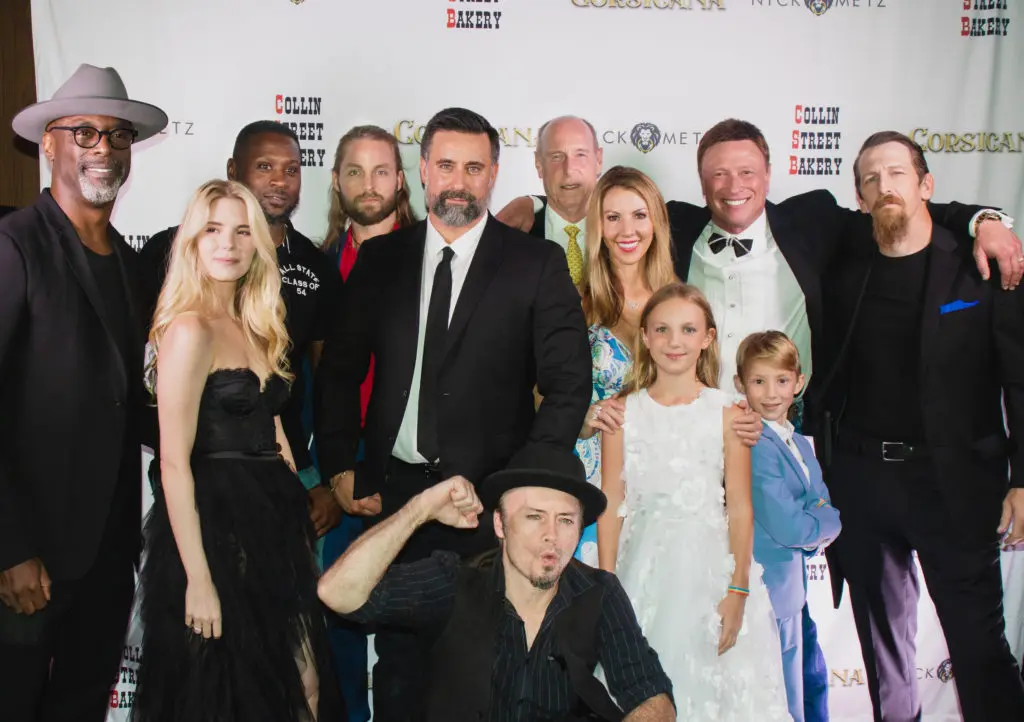 Actor Isiah Washington, far left, making his directorial debut with the cast of his feature film 'Corsicana,' which premiered Thursday at Studio Cinema Grill in Katy, Texas.