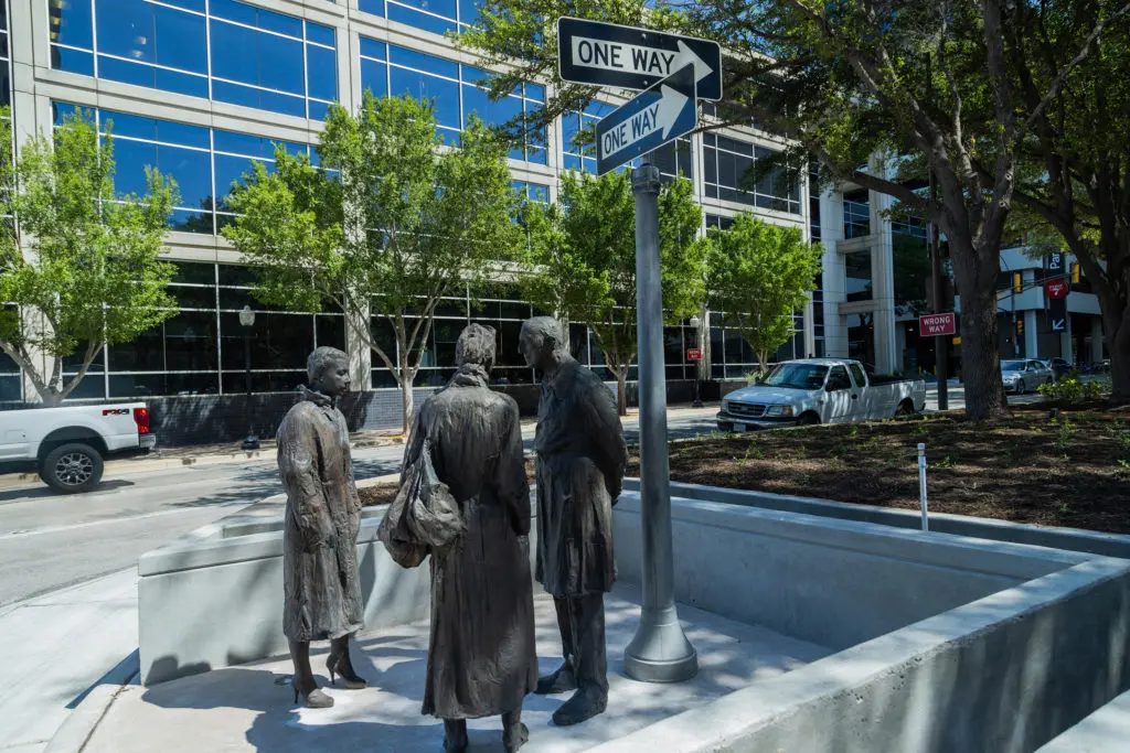Chance Meeting by George Segal is one of three new sculptures now installed at First on 7th in downtown Fort Worth for all to enjoy.