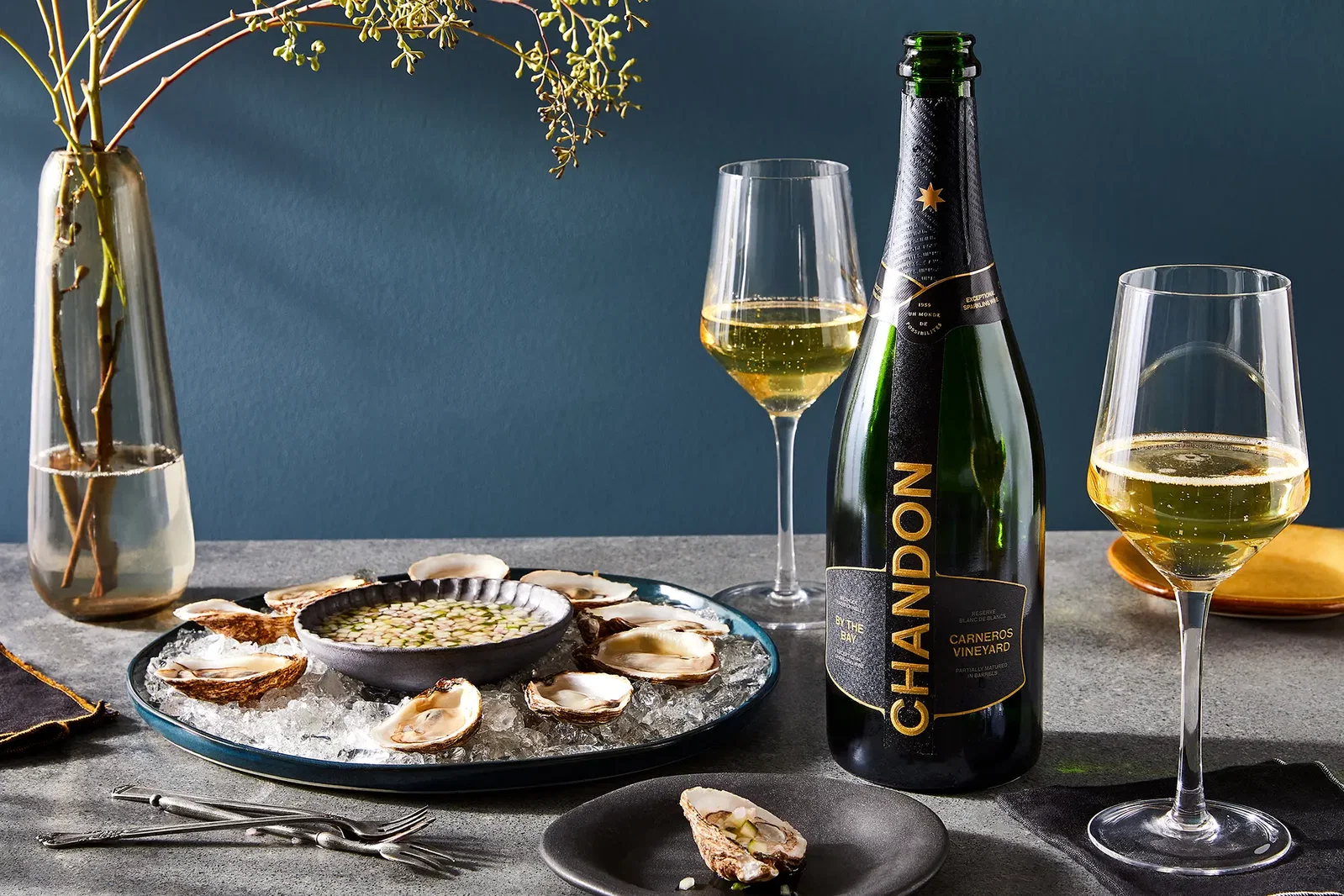 Chandon By The Bay would go great with,, no surprise, bay oysters.
