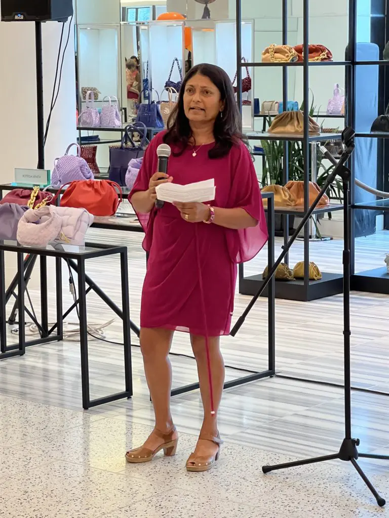 Dr. Chandra Bartholomeuz at the Tickled Pink luncheon kick-off at Tootsies. (Photo by Courtesy of the American Cancer Society)