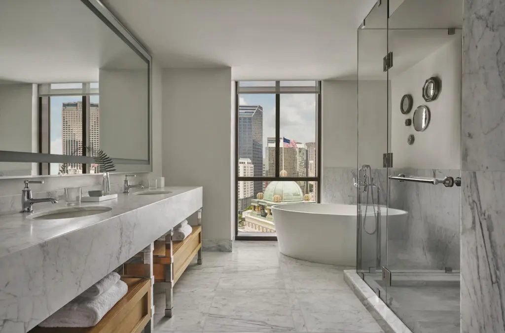 A guest bathroom at the Four Seasons New Orleans. 