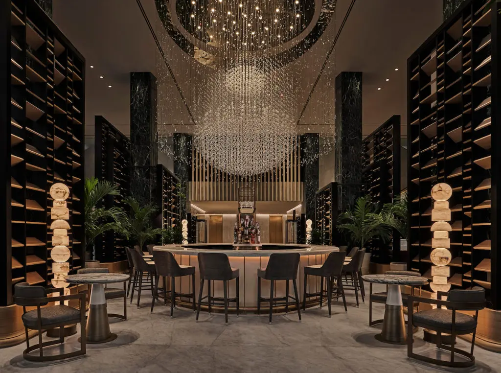 The glittering Champagne Bar welcomes guests at the Four Seasons New Orleans. 