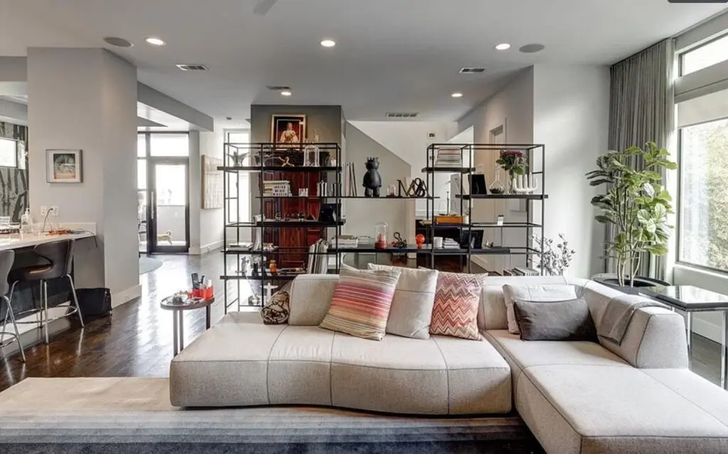 The versatile double living room in the three-story townhome at 1922 Fairview. (Photo by Anthony Rathbun)