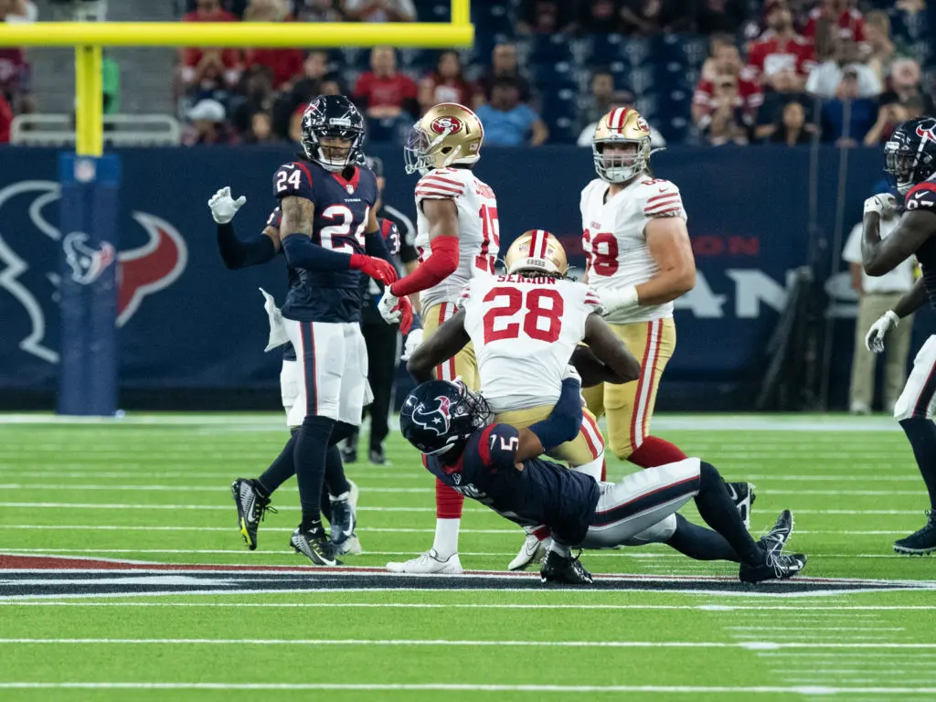 Rookie safety Jalen Pitre (No. 5) is already making big plays for the Texans defense. (Photo by F. Carter Smith)