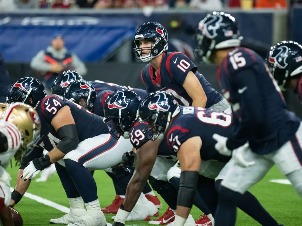 Texans quarterback Davis Mills must show command of the offense. (Photo by F. Carter Smith)