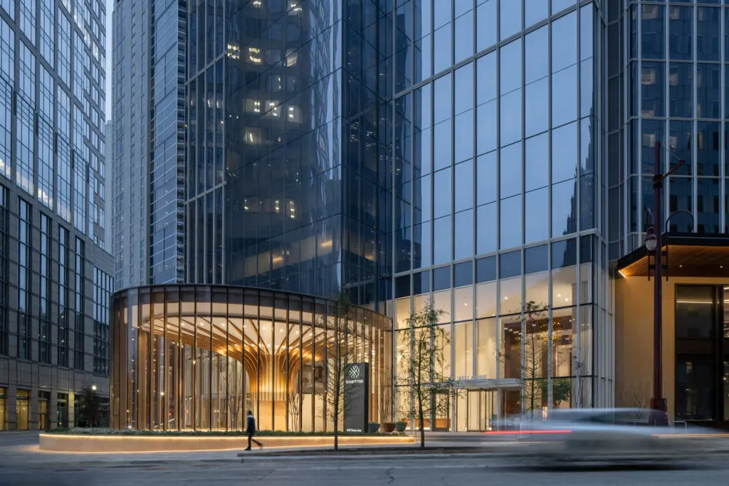 Texas Tower's entrance is unique, setting the tone for Hines' downtown district in many ways.