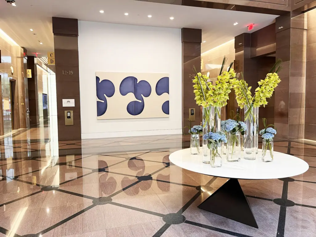 200 Building North Lobby features art by Landon Metz, concrete art by Brad Goldberg, and a table base by Tom Faulkner.