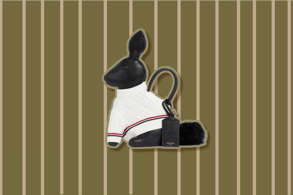Thom Browne Black Pebbled Calfskin Cotton Aran Cable Sweater Rabbit bag, $3,900