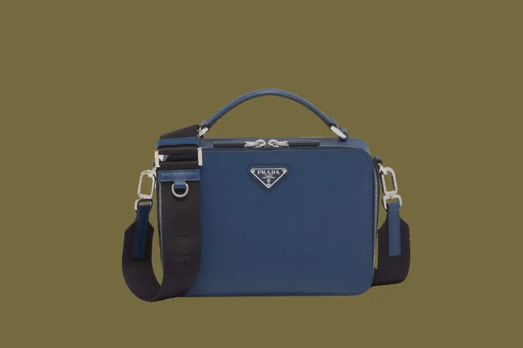 Prada Brique Saffiano Leather Bag in Bluette ($2,650), available at select Prada boutiques and Prada.com