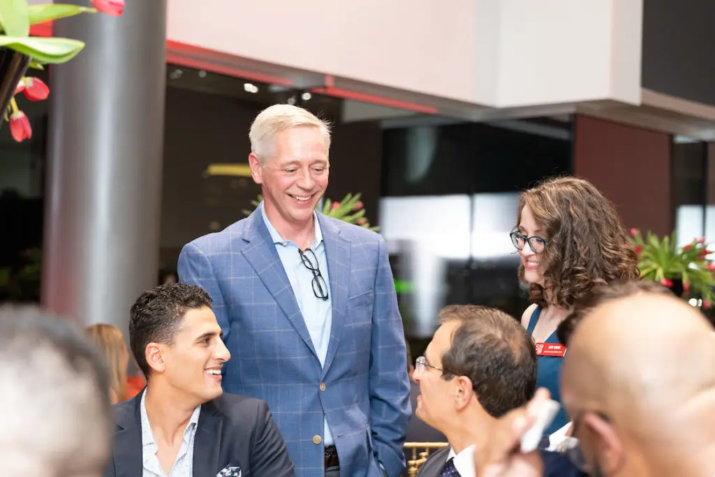 ROCO board chair Drew Helmer,  Amy Gibbs, managing director at the ROCO Revelry gala dinner at Porsche River Oaks. (Photo by Daniel Ortiz)