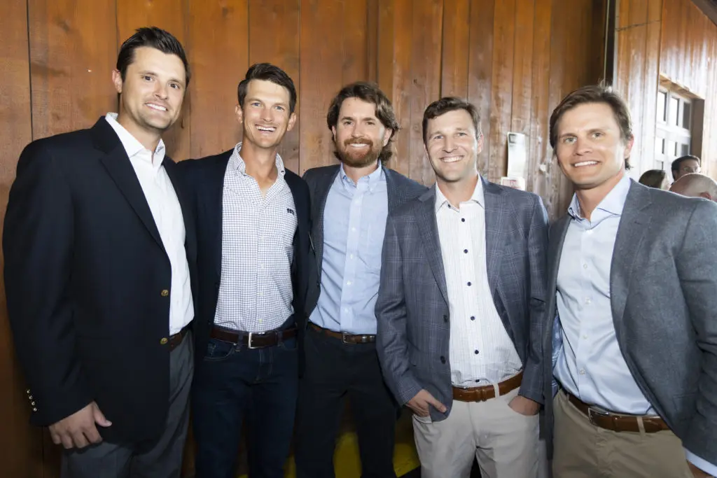 Colby Welsh, Travis Woolf, Dusty Wallace, Beau Boenker, and David Muckelroy at Rivertree Academy Dinner Under the Stars in Fort Worth, Texas on September 27, 2022. (Photo by Sharon Ellman)