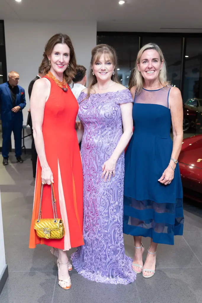 Phoebe Tudor, Alecia Lawyer, Katherine Shanks at the ROCO Revelry gala dinner at Porsche River Oaks. (Photo by Daniel Ortiz)